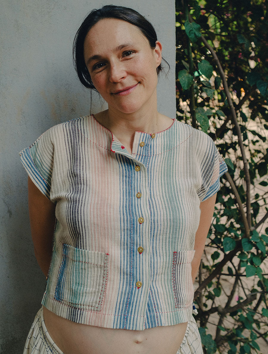 Adults Shirt in Naturally-Dyed Candy Stripe