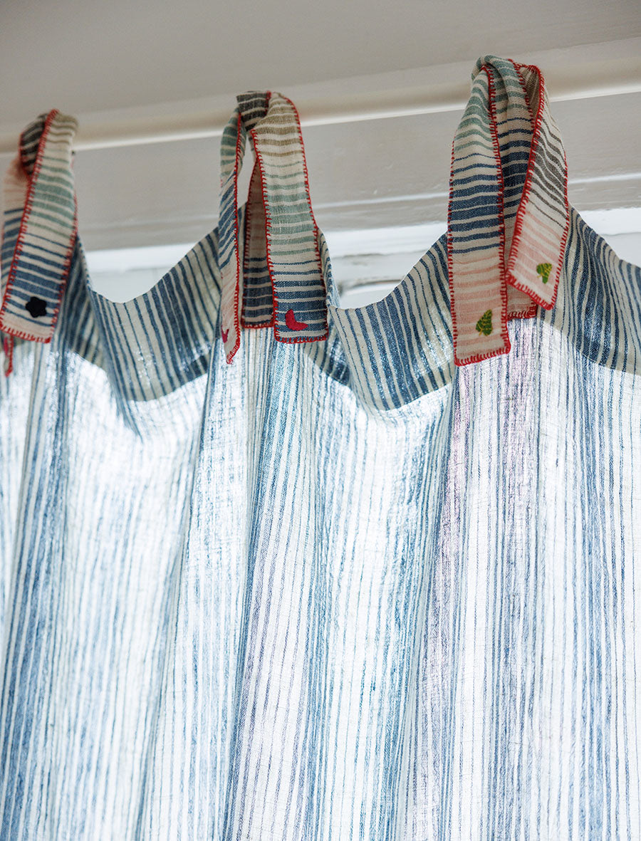 Symbol-Stitched Sky Curtains (Set of two)